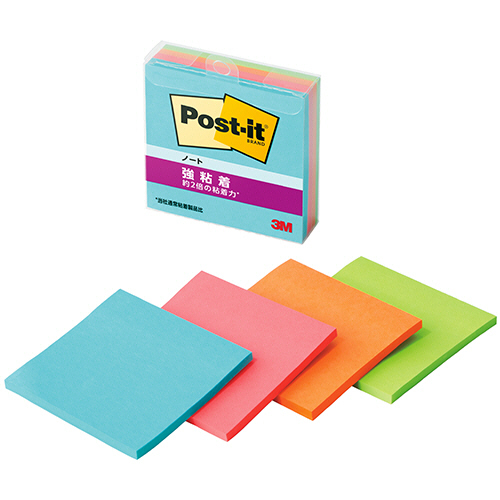 ﾎﾟｽﾄ･ｲｯﾄ 強粘着ﾉｰﾄ ﾏﾙﾁｶﾗｰ1 75×75mm 4色 1ｾｯﾄ(40冊:4冊×10ﾊﾟｯｸ)画像