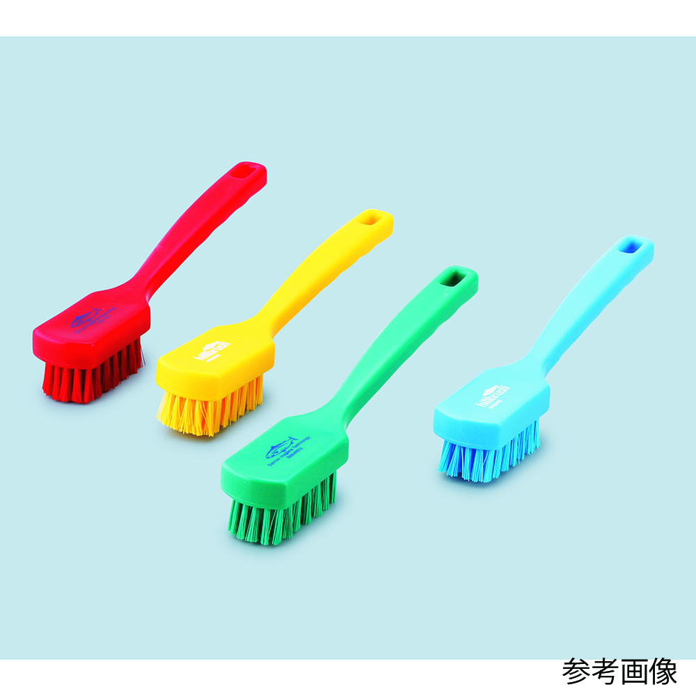 サーモンレジンブラシ　260×47×25mm　ミディアム　緑 全体が緑色で、ブラシ部分が広がった状態で立てられている様子
