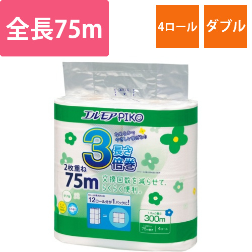 エルモア　ピコ　3倍巻トイレットロール　花の香り　ダブル　75m　1パック(4ロール)画像