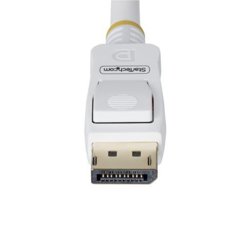DisplayPort　1.2ケーブル　3m　4K/60Hz　オス-オス　ホワイト　1本 全体が見える状態で、コネクタ部分が強調された白色のケーブル