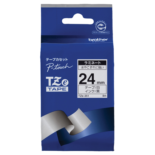 ピータッチ TZeテープ ラミネートテープ 24mm 白/黒文字 1個