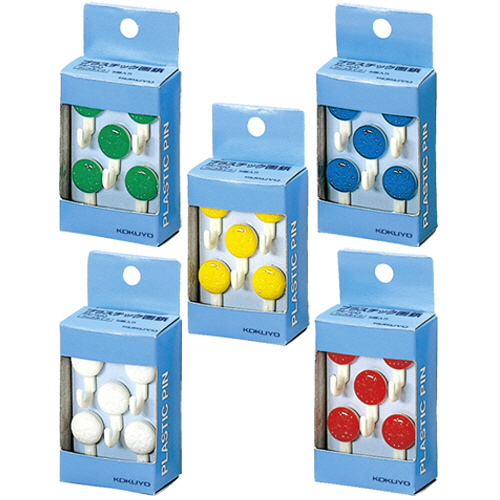 ﾌﾟﾗｽﾁｯｸ画鋲 ﾌｯｸﾀｲﾌﾟ 青･緑･赤･白･黄ｱｿｰﾄ 1ｾｯﾄ(100本:5本×20箱)