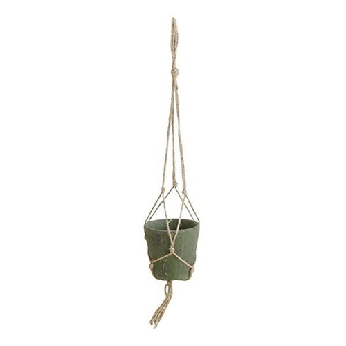 ハンギング プランター コロレ S 麻ひも付き 植木鉢 アンティーク レトロ調 グリーン画像
