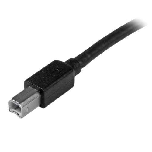 USB2.0　アクティブリピーターケーブル　15m　Aタイプ(オス)-Bタイプ(オス)　ブラック　1本 ケーブルが伸びた状態で、両端にコネクタが接続されている様子