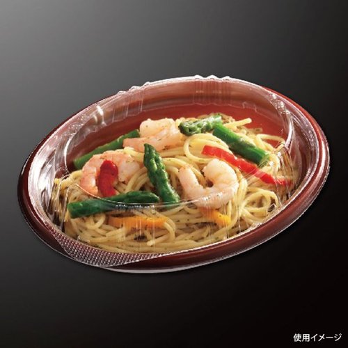 惣菜容器 TP ボレノ M20-16 赤茶 身 中央化学 丸いフタを持つ赤茶色の容器が正面から見える状態