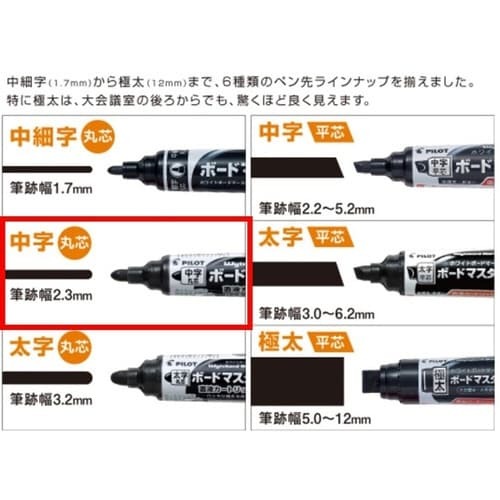 ボードマーカー　ボードマスター　中字丸芯　青 キャップを外した状態で先端が見える青色のマーカー