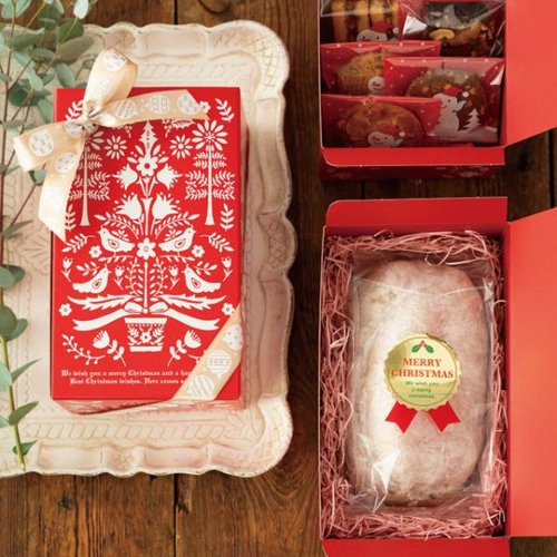 贈答箱 クリスマススカンジナビア ギフトBOXワイド型-M(10枚) ヘッズ ギフトボックスが広げられ、内部が見える状態