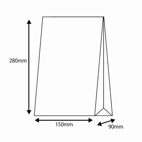 角底袋（筋入り・黄色・幅150×マチ90×高280mm) 立てて置かれた一枚の黄色い袋で、筋入りの側面と角底の形状がはっきり分かる様子