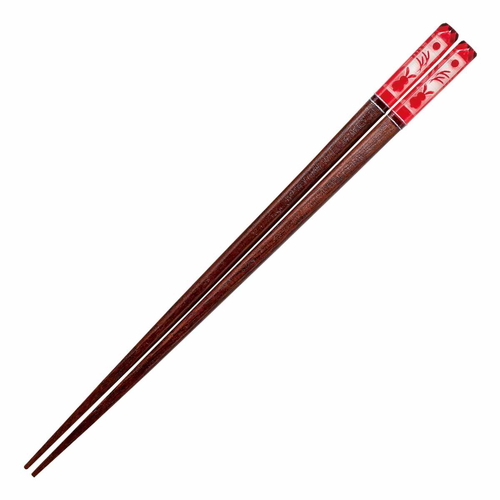箸 21cm アクリア 名月うさぎ 木製 天然木 漆 赤画像