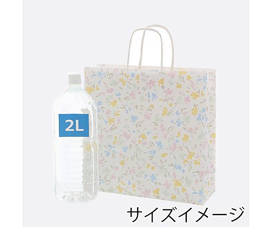 HEIKO 紙袋 25チャームバッグ 25CB 3才 ペールフラワー 50枚 淡い色合いの花柄が施された紙袋が並ぶ様子