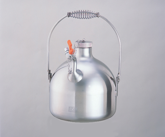 溶媒管理容器（そるべん缶(R)）1L 透明な容器に液体が満たされ、ふたがしっかりと閉じられた状態