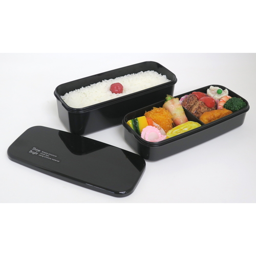 お弁当箱　ランチ2ダン　シャインブライト3　1100ml 明るい色合いの蓋が開いたお弁当箱の内部が見える状態