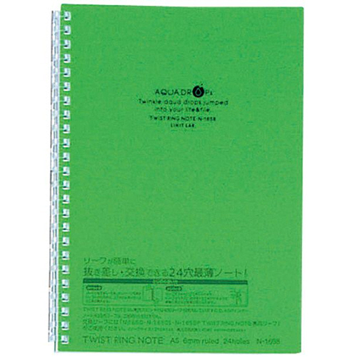 AQUA DROPs ﾂｲｽﾄﾉｰﾄ A5 24穴 B罫 ﾘｰﾌ30枚付属 黄緑 1冊画像