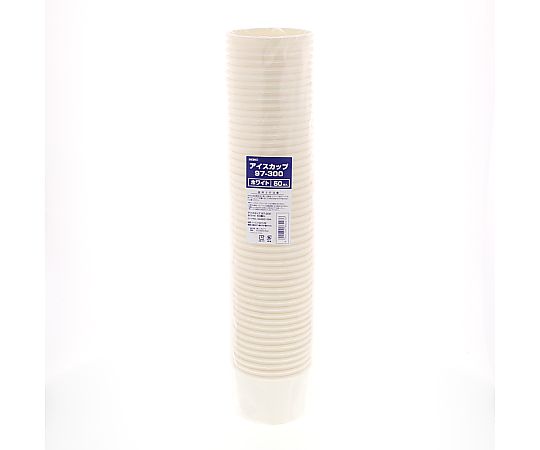 食品容器 アイスカップ 97-300 10オンス ホワイト 50個入 円筒形の白い容器が整然と並んでいる様子