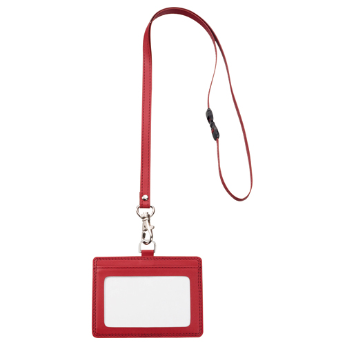 合皮製ﾈｰﾑｶｰﾄﾞﾎﾙﾀﾞｰ ﾖｺ型 ｽﾄﾗｯﾌﾟ付 ﾜｲﾝﾚｯﾄﾞ 1個画像