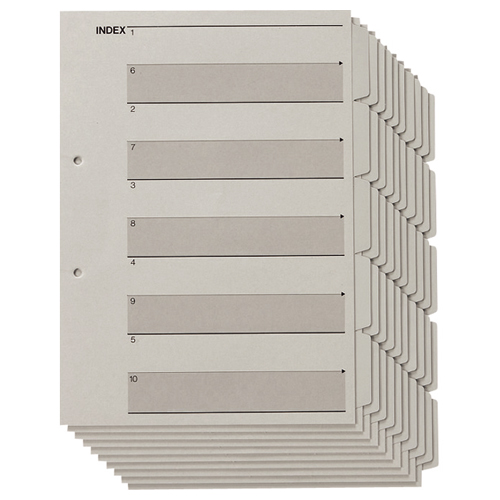 見出しｶｰﾄﾞ(ｴｺﾉﾐｰﾀｲﾌﾟ) A4ﾀﾃ 2穴 5山+扉紙 ｸﾞﾚｰ 1ﾊﾟｯｸ(10組)画像