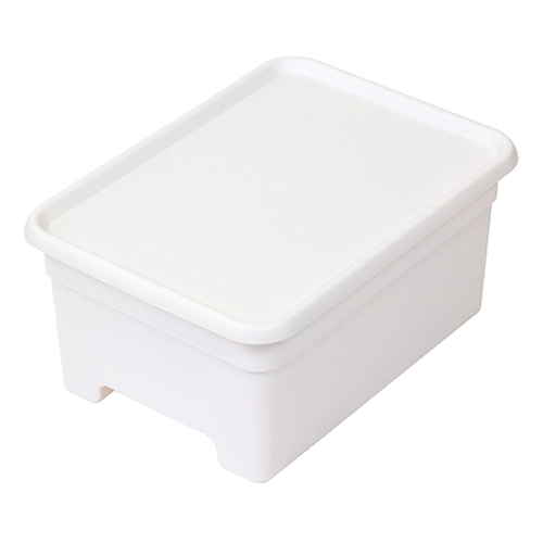 収納ボックス S 幅25×奥行34×高さ16cm オンボックス フタ付き プラスチック ホワイト画像