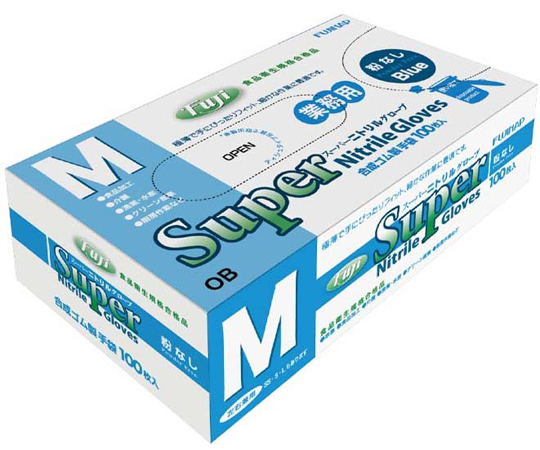 フジスーパーニトリルグローブ 粉無 青 M 1箱（100枚入）画像