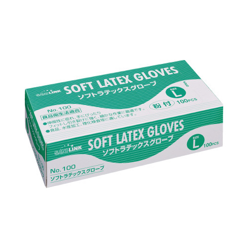 ソフトラテックスグローブ　粉付　Ｌ　１００枚入画像