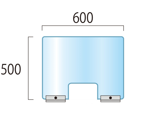 アクリルパーテーション　窓付　500×600mm 透明なアクリル素材で構成された窓付きのパーテーションが正面から見える状態