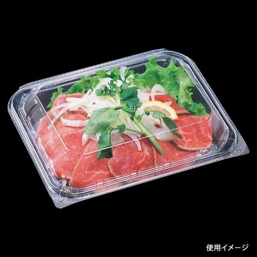 フードパック APSA-30 エフピコ 透明なフードパックが横向きに並び、内側に食材が詰まった状態