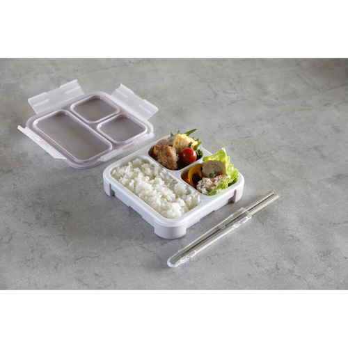 弁当箱　薄型弁当箱　抗菌フードマン500　1段　500ml　パープル 上部から見ると鮮やかなパープルの弁当箱が置かれ、フタがきちんと閉じた状態。