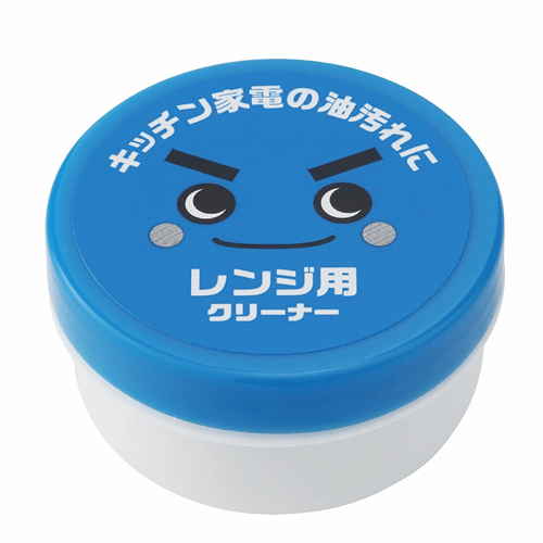 研磨クリーム　激落ちくん　レンジ用　クリーナー　キッチン家電 パッケージの上部が正面から見える状態、クリームの質感がわかる透明な蓋付き。