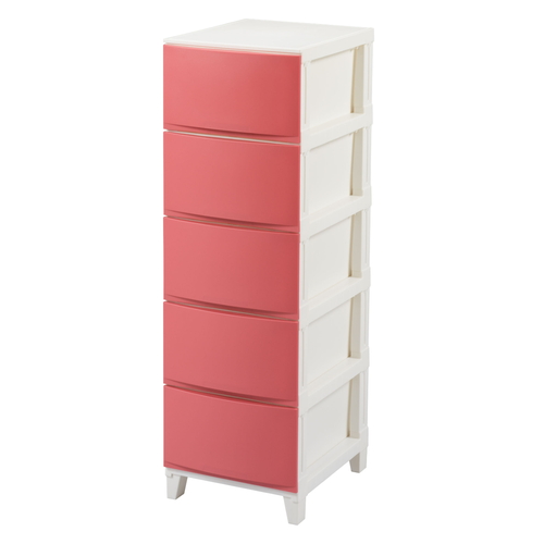 チェスト 5段 幅34×奥行42×高さ107cm ルームスシェード サンドピンク画像