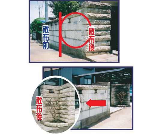 屋外のコケ・カビ除去用　アウトドアクリーナー　5L 正面から見た大容量のクリーナー容器、ラベルに使用方法が記載されている。
