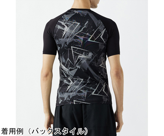 冷感・消臭 パワーストレッチ 半袖クルーネックシャツ カモフラ×ブラック Mサイズ カモフラージュ柄とブラックのコントラストが際立つ半袖シャツの前面。