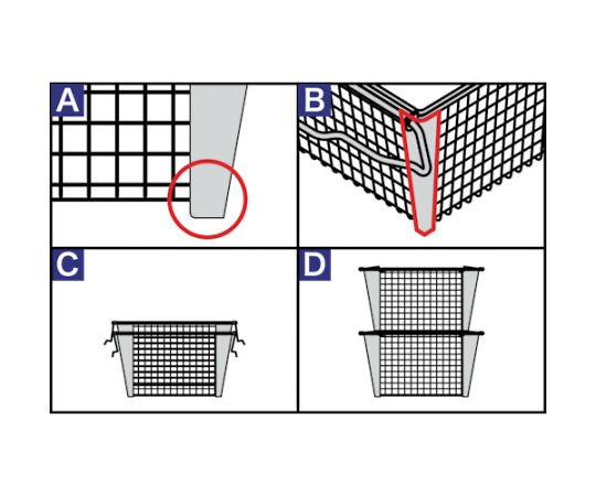 ワイヤーバスケット 底面が広く、側面が広がる特徴的な形状が強調されたワイヤー製のバスケット。