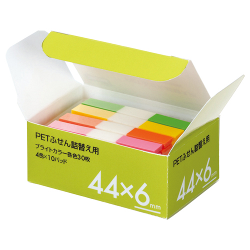 PETふせん 詰替用 44×6mm ﾌﾞﾗｲﾄｶﾗｰ4色 1ﾊﾟｯｸ(10ﾊﾟｯﾄﾞ)画像