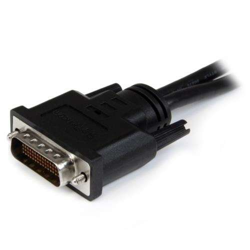 DMS-59　デュアルDisplayPort分岐ケーブル　20cm　ブラック　1本 ケーブルのヒートシュリンクが確認できる斜め上からのショット