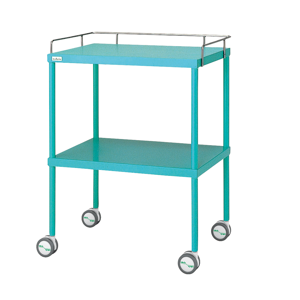 カラフル回診車 手摺付 グリーン 616×450×842mm画像