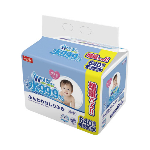 水９９．９％　ふんわりおしりふきＷ　８０枚入×８Ｐ