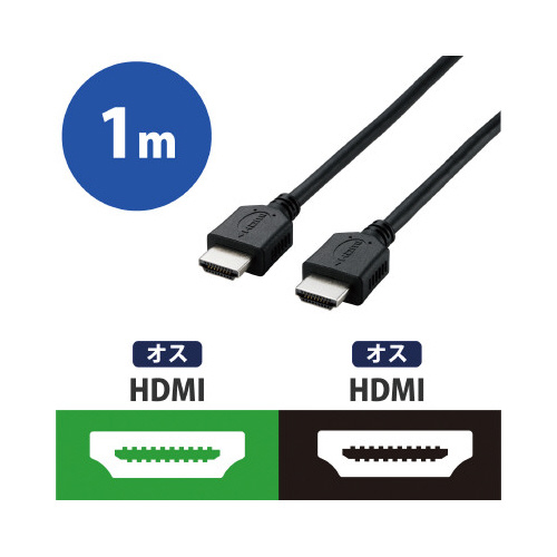 HDMIケーブル イーサネット対応 1.0m ケーブルの端子部分が鮮明に見える横からのアングル