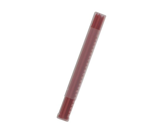 TAKAGI建築用シャープペンシル超硬芯替芯7本入2.0mm赤 赤い芯が並ぶパッケージの側面、7本の芯と太さが鮮明に見える。