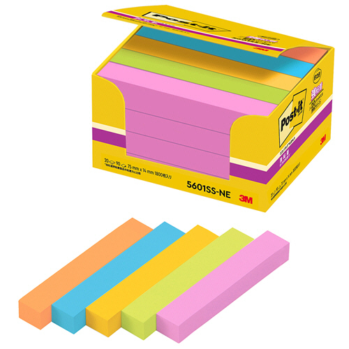 ﾎﾟｽﾄ･ｲｯﾄ ｴｺﾉﾊﾟｯｸ 強粘着ふせん小 75×14mm ﾈｵﾝｶﾗｰ5色 1ﾊﾟｯｸ(20冊)画像