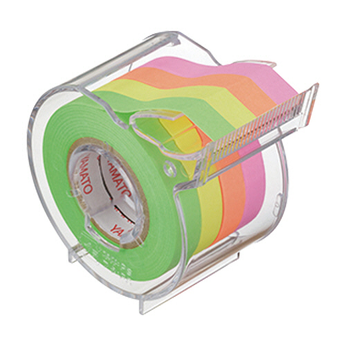 ﾒﾓｯｸ ﾛｰﾙﾃｰﾌﾟ 蛍光紙 ｶｯﾀｰ付 7mm幅 4色込 1個画像