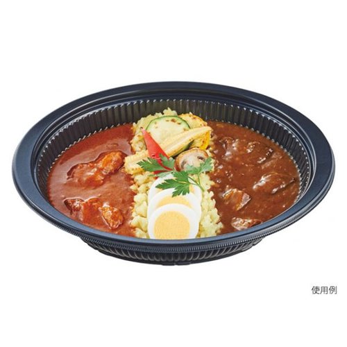 麺容器 DLV楕円24-18(60)MSD 黒 本体 エフピコ [ケース販売] 黒い楕円形の容器が並んでいる様子