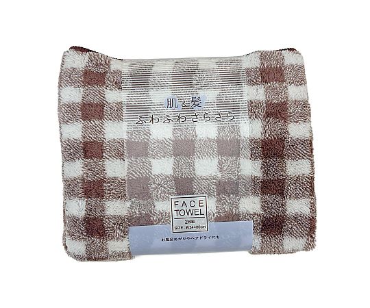 マイクロファイバーフェイスタオル2P ホリデー チェック 34×80cm BROWN 1セット（2枚×10袋入）画像