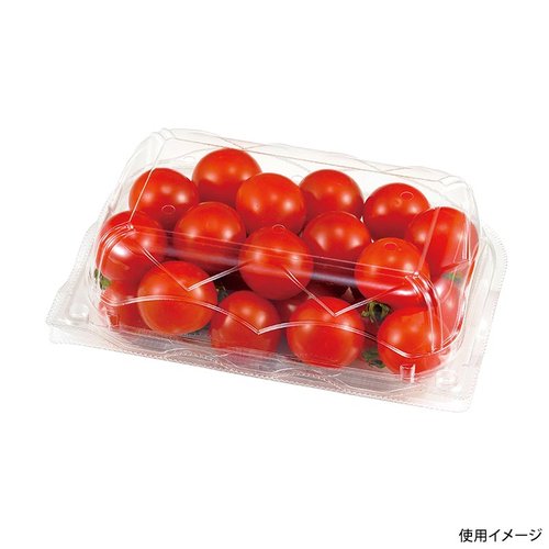フルーツ容器 エコ GPR-SS.6H エフピコチューパ 透明なプラスチック容器が横から見える状態、内側には果物が詰められている。