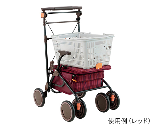 カゴノアL レッド 赤色のカゴが正面から見える状態、持ち手がついている。