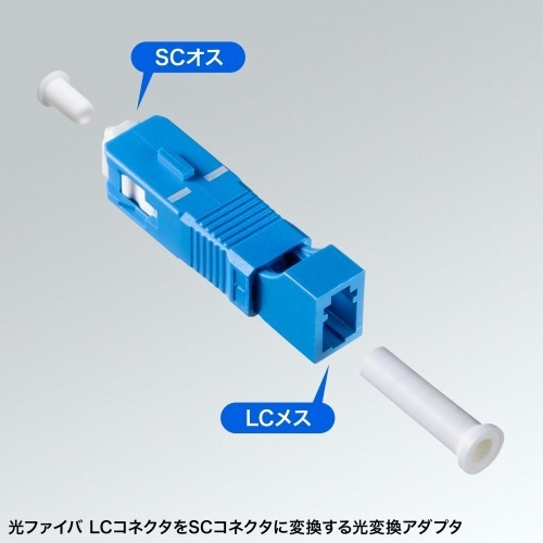 光ファイバー変換アダプタ(シングルモード・9μm)　SCオス-LCメス　1個 コネクタ部分が鮮明に見える、横からの角度での撮影