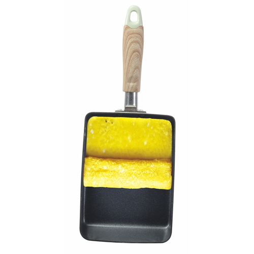 玉子焼き器　13×18cm　IH対応　フッ素加工　ナチュラルクックピュア　ピンク ピンクのフッ素加工が施された玉子焼き器が正面から見える状態