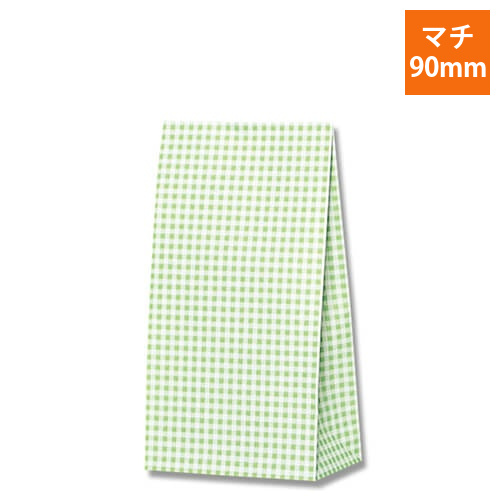 角底袋（ギンガム・ライトグリーン・幅150×マチ90×高280mm)画像