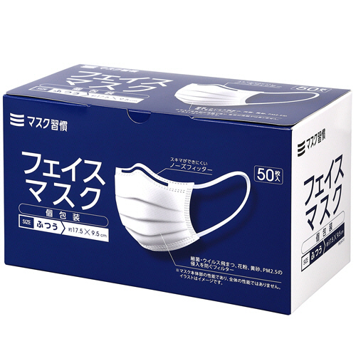 3層ﾌｪｲｽﾏｽｸ 個包装 ﾚｷﾞｭﾗｰ 1箱(50枚)画像