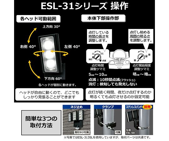 ソーラー式　センサーライト センサー部分が強調された側面のアングル