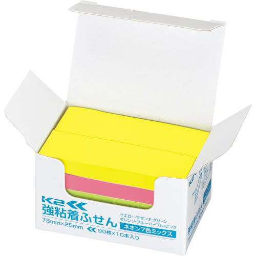 強粘着ふせん　Ｋ２　７５×２５　ネオン混色１０冊画像