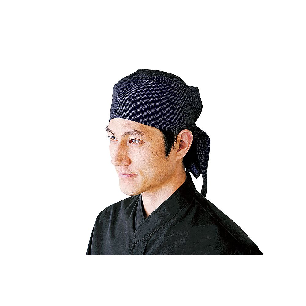 和風三角巾帽子 黒×青紫画像